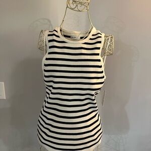 Nine West Black and White Ribbed Fitted Tank Top